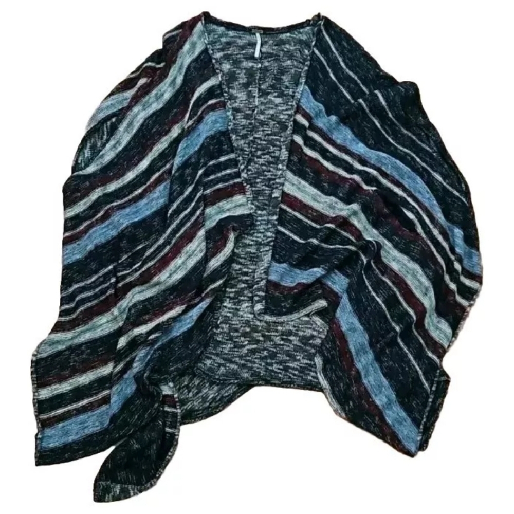 Free People Big Trail Open Cardigan Poncho Shawl Pockets Linen Blend LIKE NEW - Picture 7 of 12